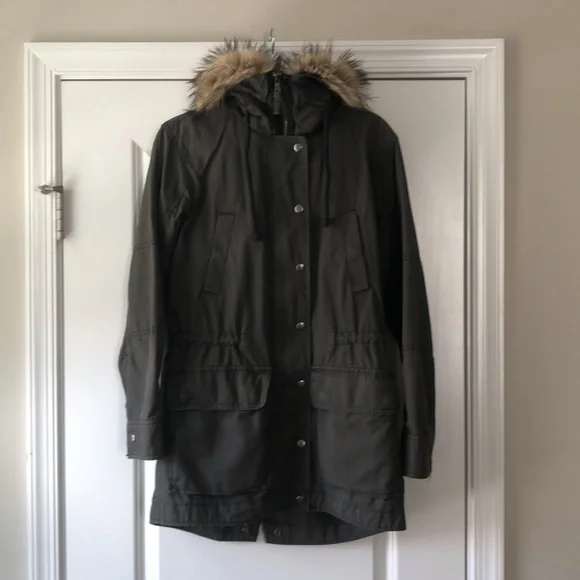 Gap womens long canteen parka gray removable Sherpa lining XS - Picture 4 of 9